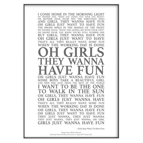 Girls Just Want To Have Fun Song Lyrics Print Official Etsy