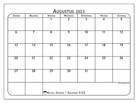 Kalender Augustus 2023 Om Af Te Drukken “481zz” Michel Zbinden Nl