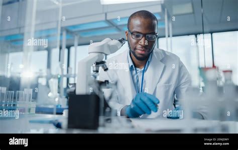Modern Medical Research Laboratory Portrait Of Male Scientist Using
