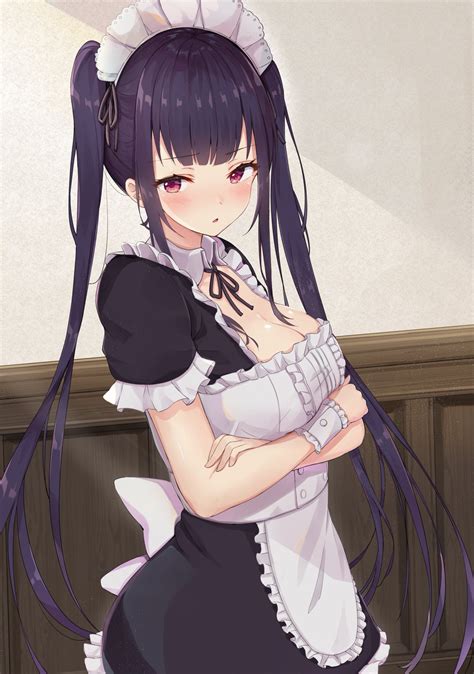 Shining Heart Cleavage Maid Outfit Mistral Bow Tie Colorful Arms Up Maid Ecchi Snyp