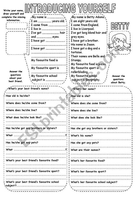 Introducing Yourself English Esl Worksheets For Distance Learning And