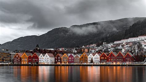 Hd Wallpaper Bergen Norway City Landscape Of Metropolis Evening