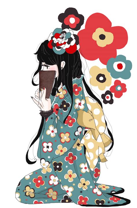 Safebooru 1girl Black Hair Blush Book Covering Mouth Earrings Flower From Side Ginkou Atmzh