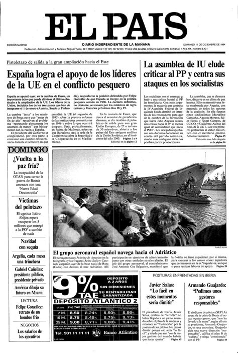 Portada 11 De Diciembre De 1994 Aniversario El PaÍs