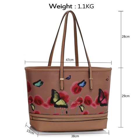 LS00460A Nude Zip Detail Butterfly Print Tote Bag