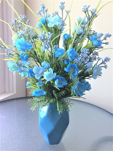 Blue Wildflower Flower Arrangement Artificial Flower Decor Etsy