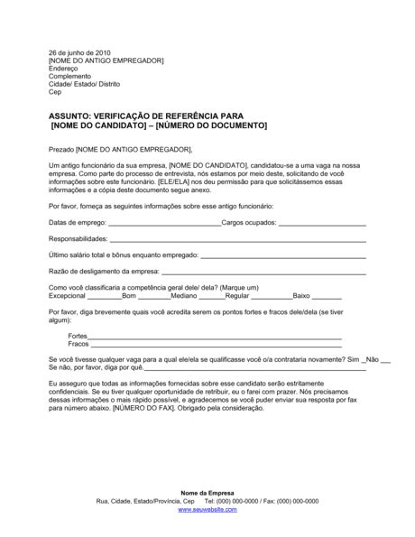 Carta De Verificação De Referência Documentos E Formulários
