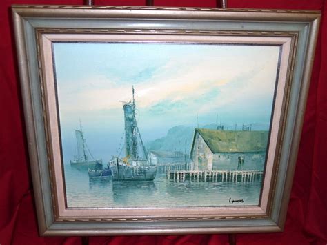 Oil Painting On Canvas Ships By Docks L Thomas Painting Art