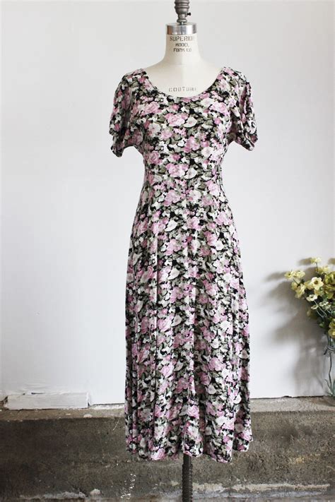 Vintage 1980s Floral Print Dress Contempo Casuals Dresses 1980s