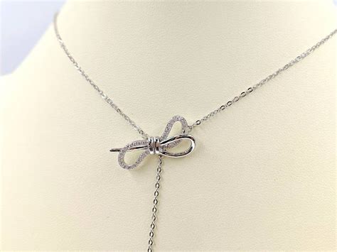 925 Sterling Silver Bow Tie Necklace Bow Lariat Lariat Etsy