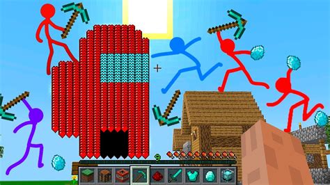 Stickman Vs Minecraft ⚡ Among Us Animation Vs Minecraft Stick Man