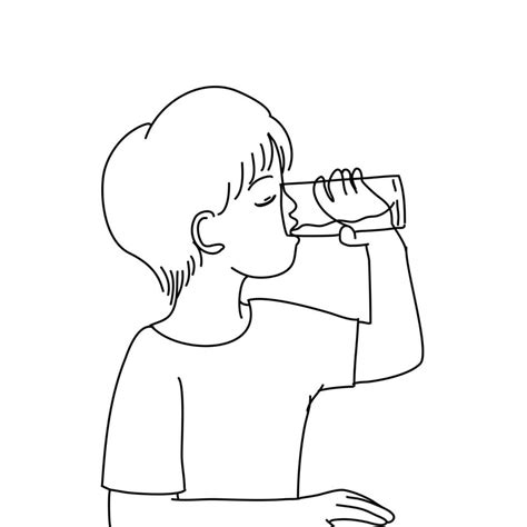 A Boy Drinking Water In Black And White Vector Line Art 23429229 Vector