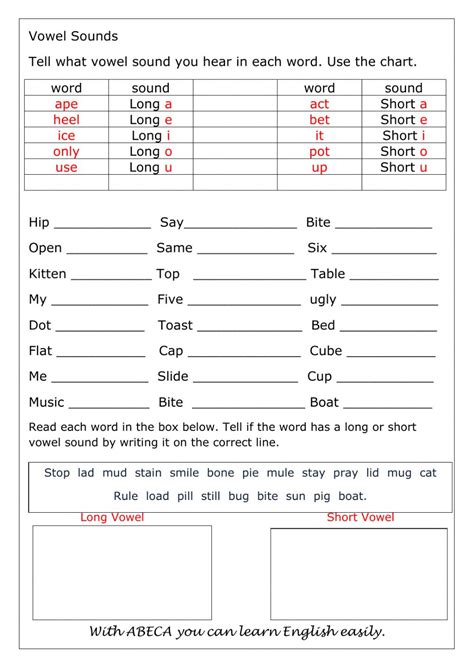 Long and short vowels - Interactive worksheet
