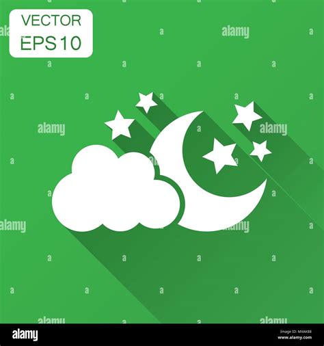 Moon And Stars With Clods Vector Icon In Flat Style Nighttime