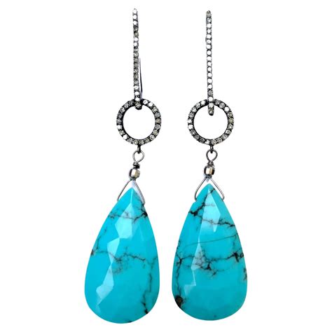 Sleeping Beauty Turquoise And Diamond Drop Earrings For Sale At Stdibs