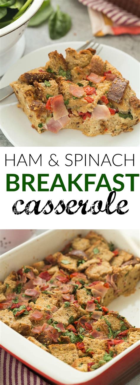 Spray 11x7x2 pan with pam. This Spinach and Ham Breakfast Casserole is a healthy, hearty breakfast, lunch or dinner packed ...