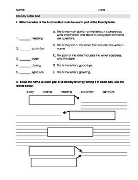 Select an answer for each item. Friendly Letter Assessment/Test/Quiz by READ and WRITE ...