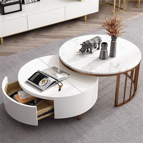 Nest of 2 tables white with light wood fly iii. Modern White & Walnut / White Round Coffee Table with ...