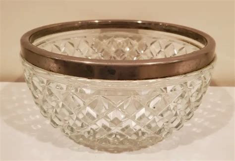 Vintage Heavy Lead Crystal Bowl With Silver Plated Rim Signed Made In