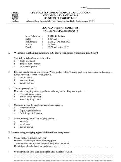 Soal Bahasa Jawa Kelas 2