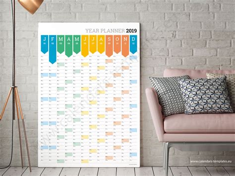 Vertical Year Wall Planner 2019 Printable Blank Calendar Planner