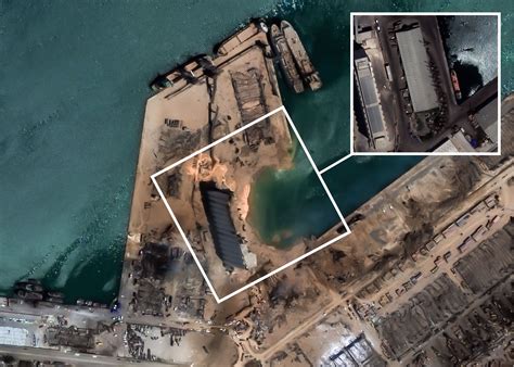 (a) location of august 4, 2020 beirut gray lines are the loss 12.5 min after explosion connecting the satellite 22 and five gnss stations (drag. Satellite Images Show Explosion Damage in Lebanon ...
