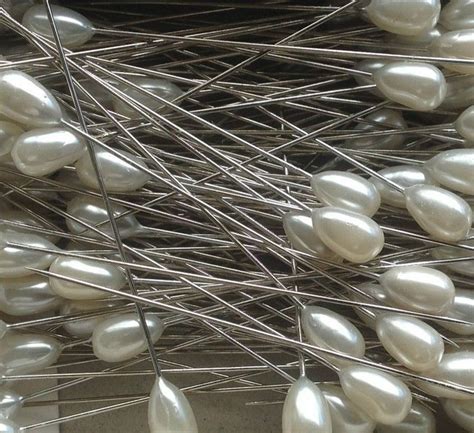 100 X Bulk White Wedding Flower Button Hole Pearl Head Pins Craft 40mm Long Ebay Button