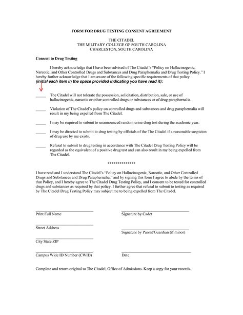 Drug Testing Consent Agreement Form Templates At