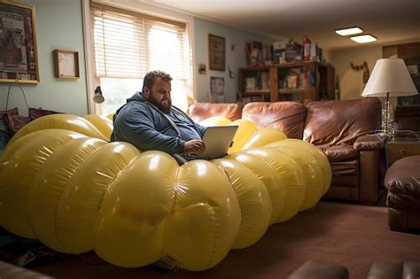 Premium Ai Image Fat Overweight Man Is Sitting On A Giant Couch