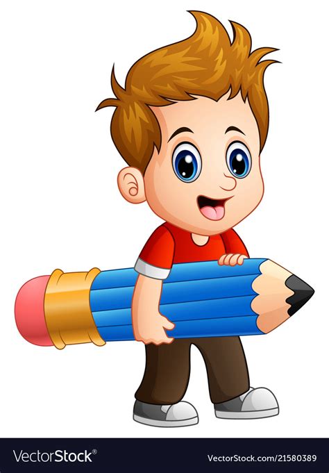Little Boy Holding A Big Pencil Royalty Free Vector Image