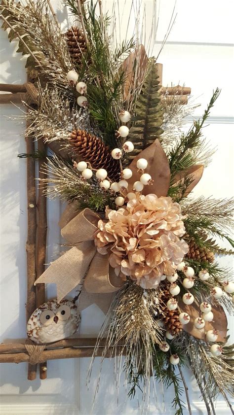 Rustic Winter Twig Frame Wreath Berries Magnolia Leaves Pine Cones