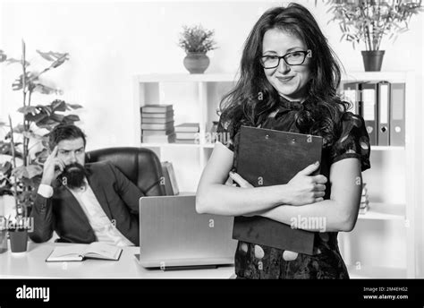 She Sees Possibility Everywhere Ambitious Girl Stand In Front Of Boss Working In Office Career