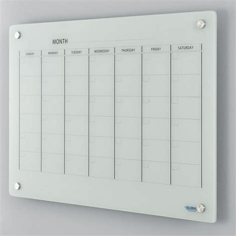 36w X 24h Glass Calendar Whiteboard Magnetic White