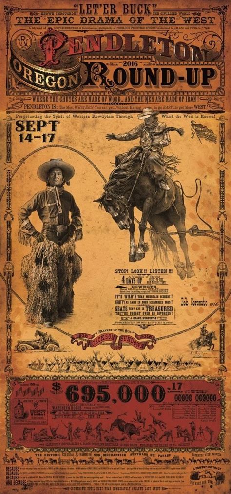Official Pendleton Round Up Rodeo Poster Print W Wooden Frame G