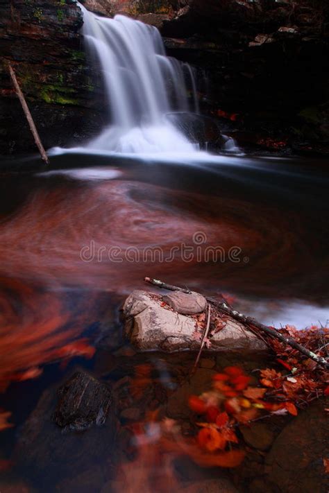 Autumn Waterfall Leaves Pool Stock Photo Image Of Leaves Swirling