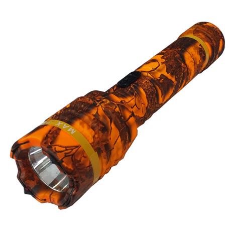 Delta Force Orange Camo Metal Stun Gun 10 Million Volt Rechargeable Led Flashlight