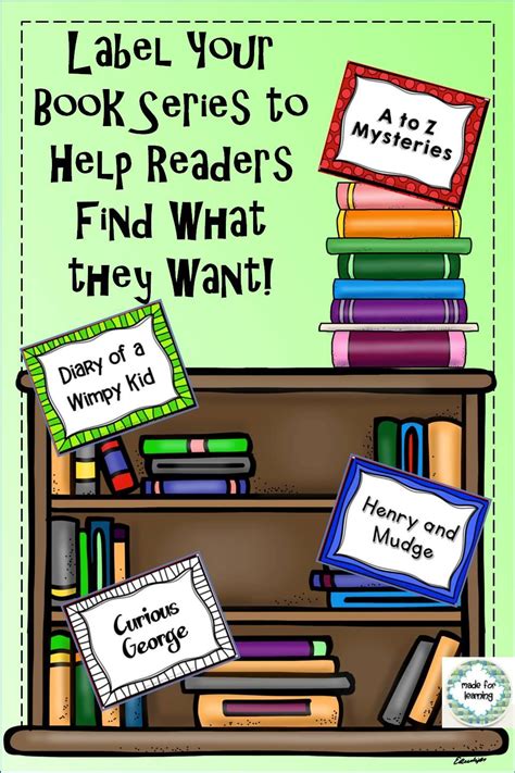 Book Series Signs And Labels For Library Elementary School Library