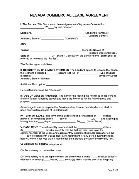Free Nevada Commercial Lease Agreement | PDF - MS Word