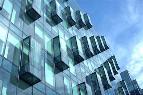 Modern Office Building Glass Wall Side View Close Up Stock Photo