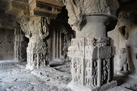 Elaborately Sculpted Pillars In One Of The Caves At Ellora Flickr
