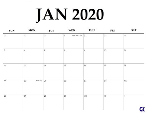 Get Free Printable Large January 2020 Calendar Calendar Printables