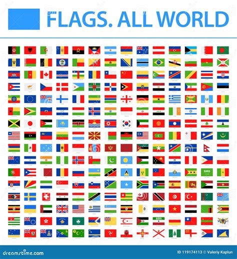 All World Flags Vector Rectangle Flat Icons Stock Illustration