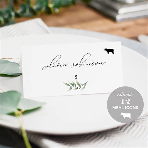 Wedding Place Card Printable Place Card Template Meal Choice | Etsy | Wedding place cards, Place 