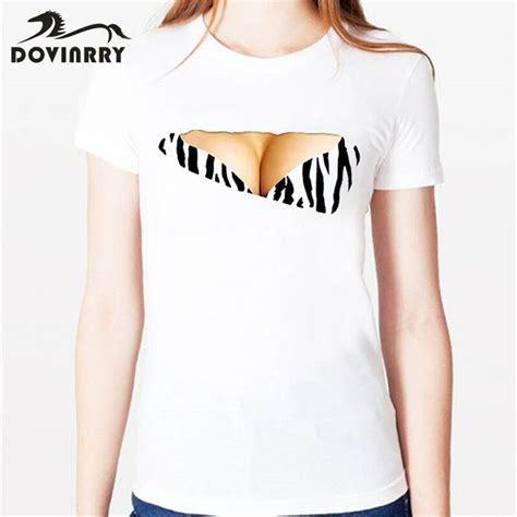 Dovinrry Sexy 3d Printed T Shirt Women Leopard Stripe Lace Bra T Shirt Female Top Tees Brand