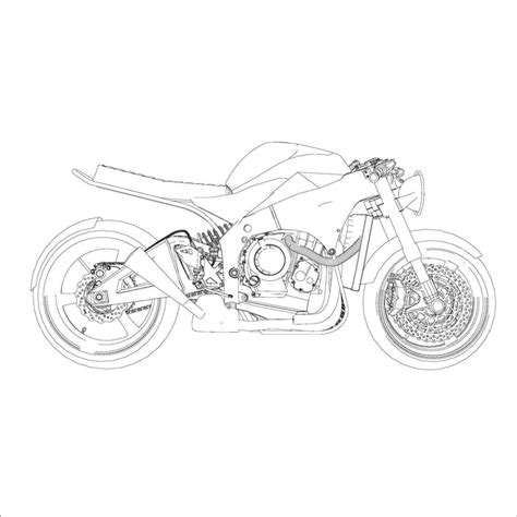 Retro Cafe Racer Classic Motorcycle Wire Frame Blueprint Vector