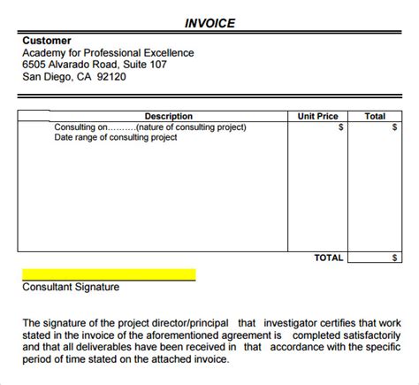 Consulting Invoice Template 7 Free Download For Word Pdf