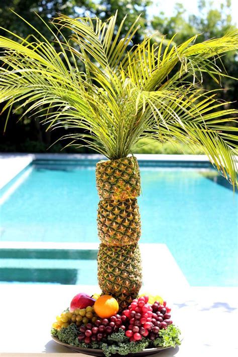How To Make A Pineapple Palm Tree For A Serving Tray Hawaiian Party Decorations