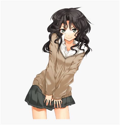 Transparent Black Hair Model Png Curly Haired Anime Girl