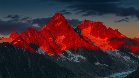 Red Sunset Over Mountains Hd Wallpaper Wallpaperfx