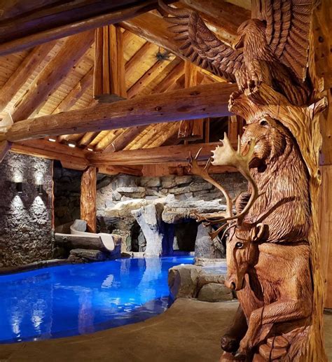 Log Home Indoor Pool Carving Pioneer Log Homes Of Bc Log